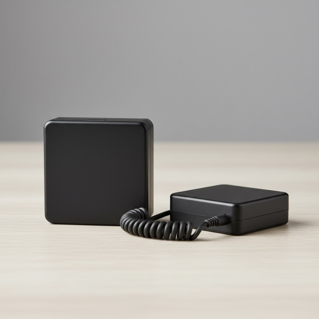 Émetteur et récepteur d'un kit micro cravate sans fil posés côte à côte