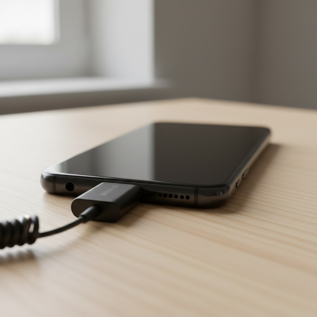 Récepteur de micro cravate connecté au port de charge d'un smartphone